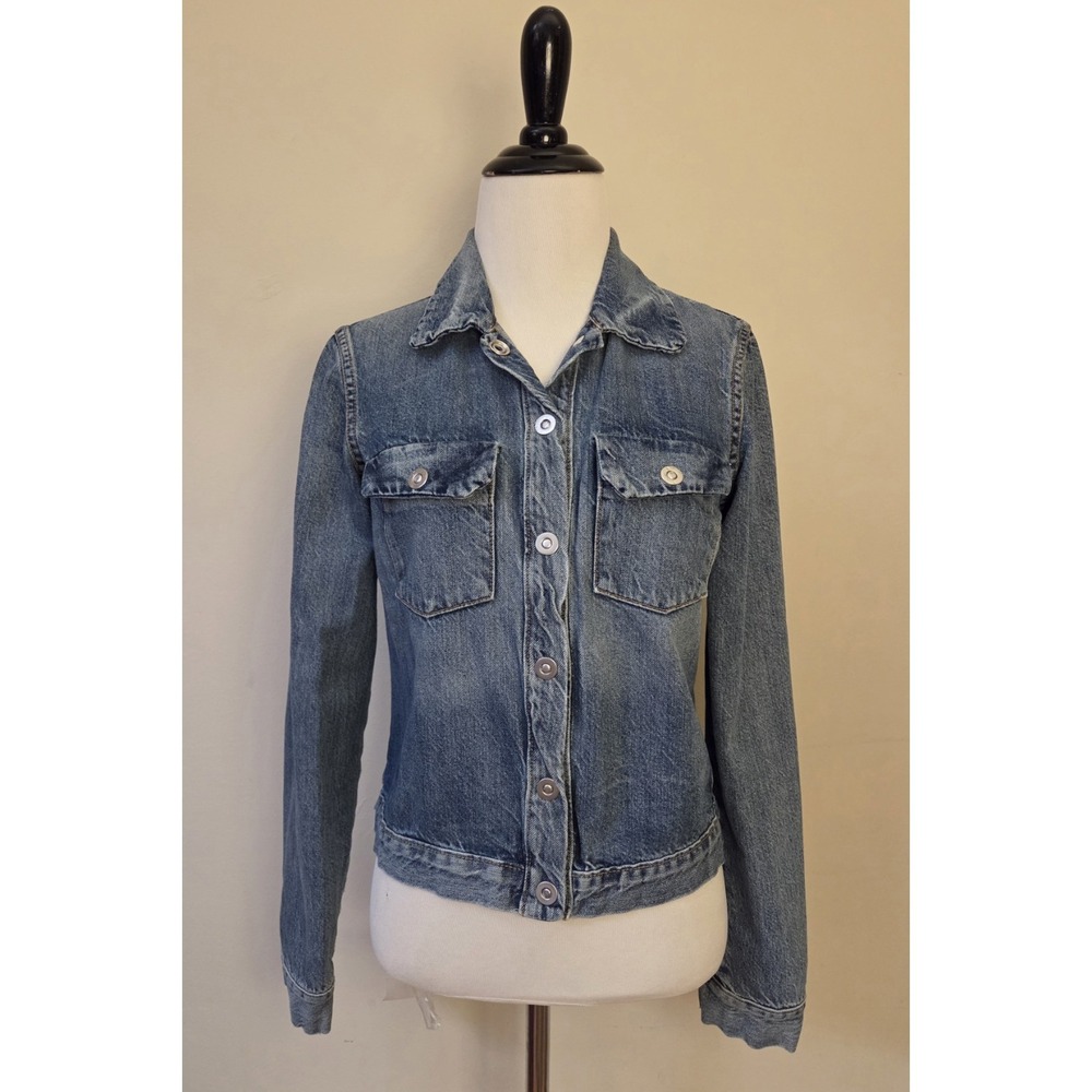 Elizabeth and James Penn Denim Jacket Blue Collared Snap Button Long Sleeve Sz S